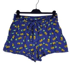 Justify Blue Trimmed Pineapple Shorts Tie Front Womens size Large NWT